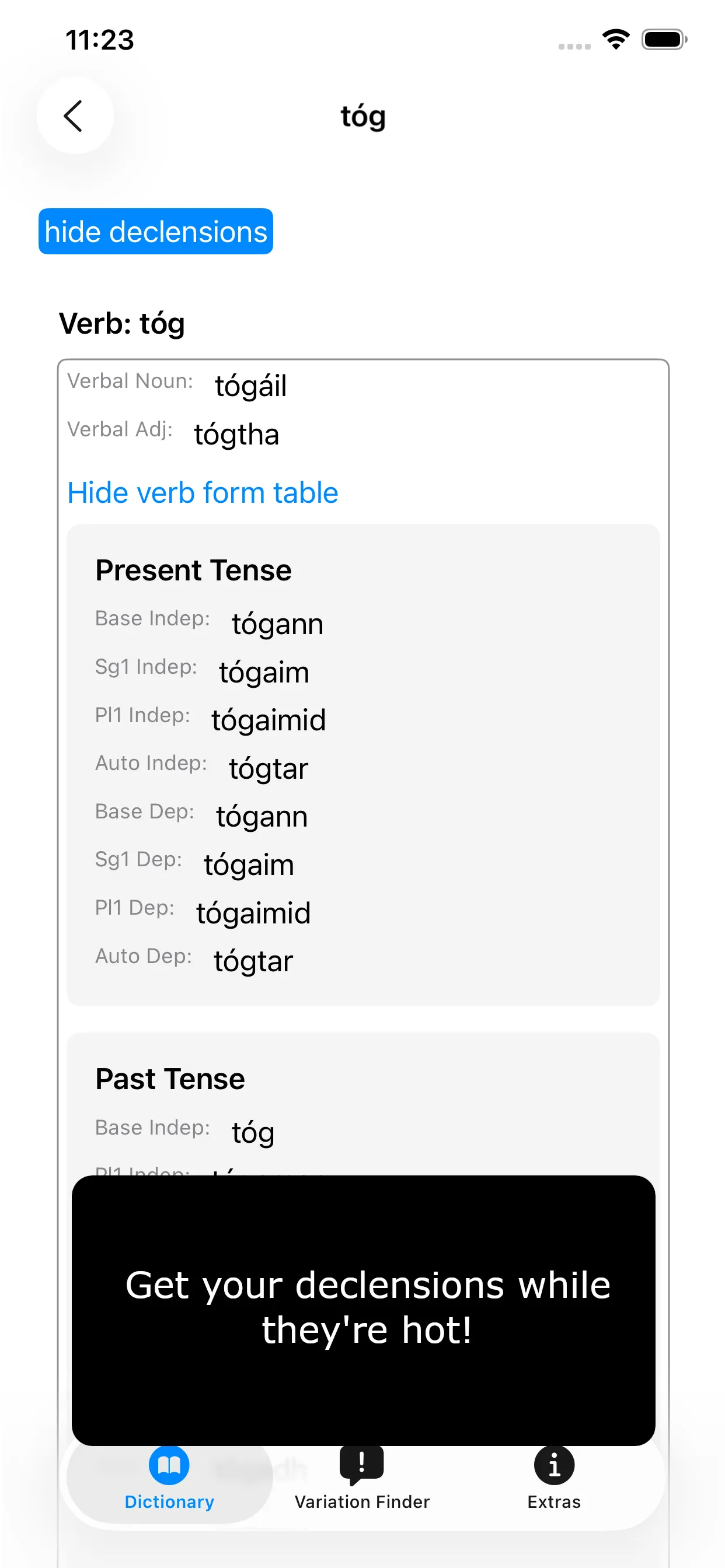 Irish declension view